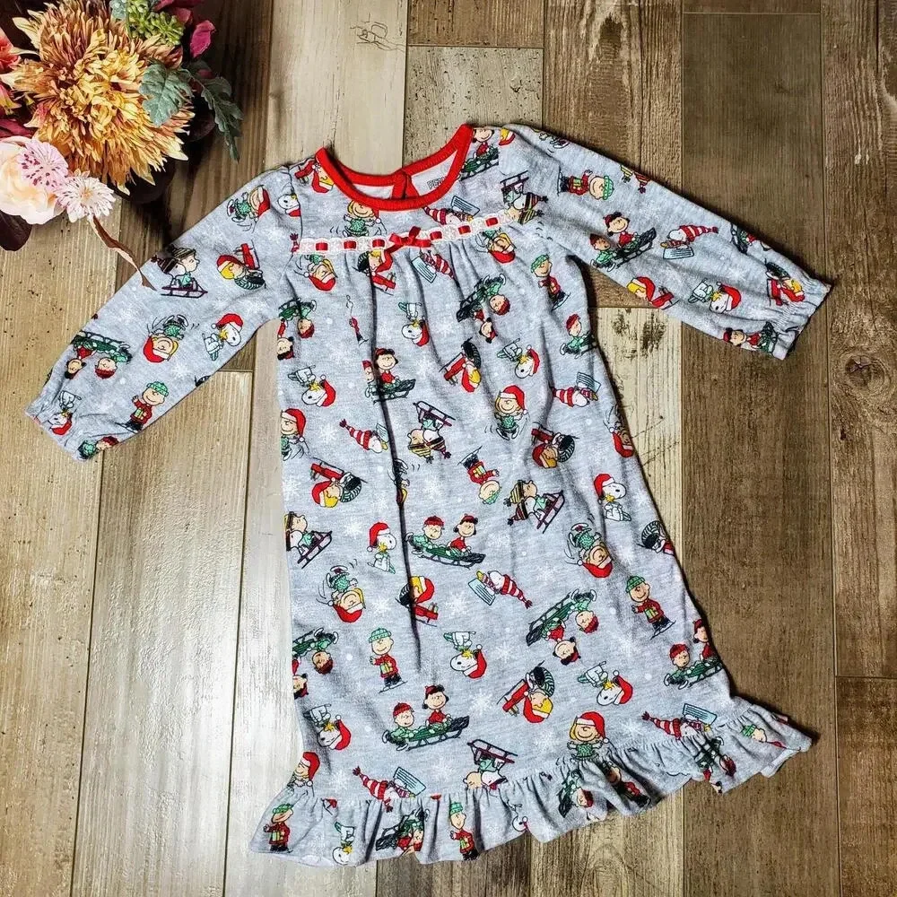Peanuts Toddler Girls' Snoopy Holiday Christmas Soft Woven Pajama Nightgown 2T